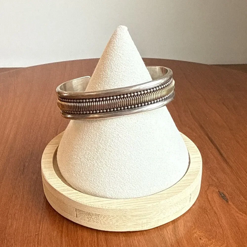 Tahe Navajo Cuff Bracelet Sterling Silver Gold Filled Vintage 15mm 41g Signed